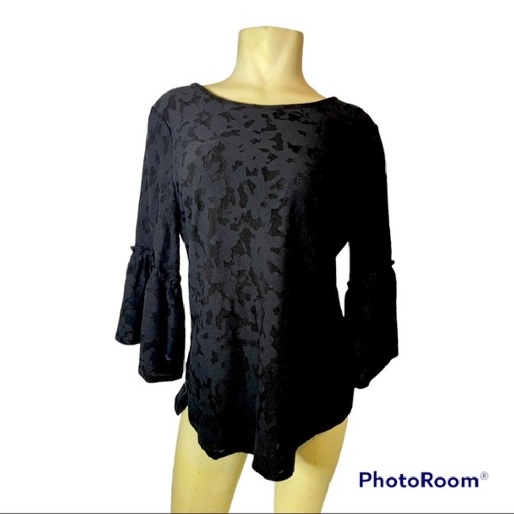 Apt. 9 Women's Black/Floral Sheer Print Top Size M